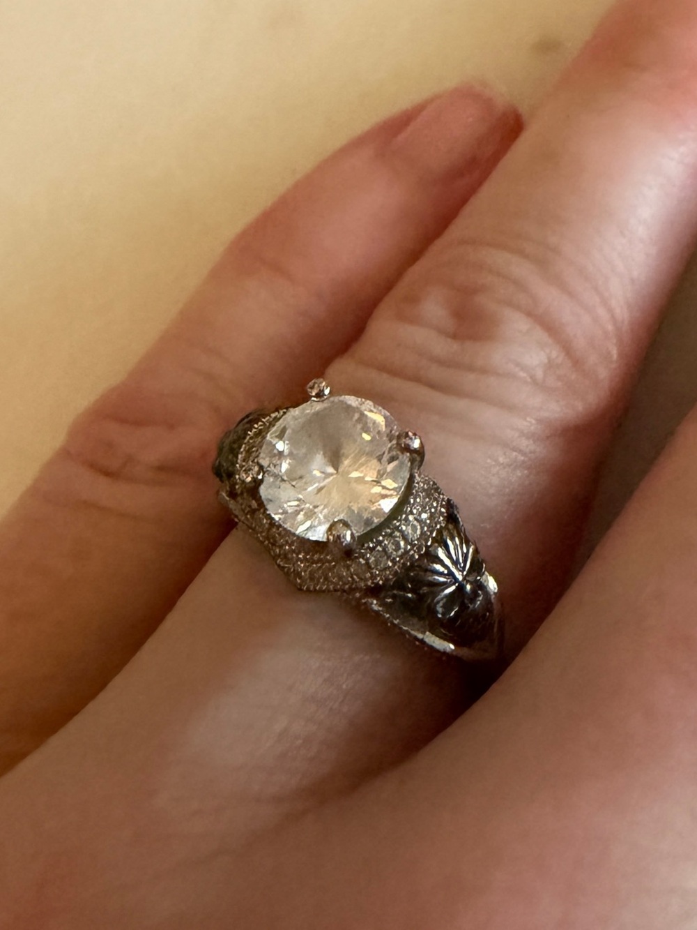Gothic Silver Skull & Cubic Zirconia Statement Ring Size 7.5 (approx)